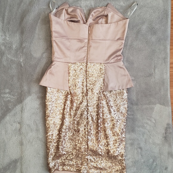 🏷NEW ASOS Petite Midi Dress in Tan/Gold Sequins - Picture 4 of 7